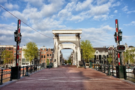 Skinny Bridge (Dutch: Magere Brug) over the Amstel river in Amsterdam, Netherlands, North Holland province.の写真素材