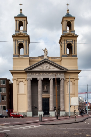 Neoclassical Moses and Aaron Church (Dutch: Mozes en Aaronkerk) in Amsterdam, Netherlands.の写真素材