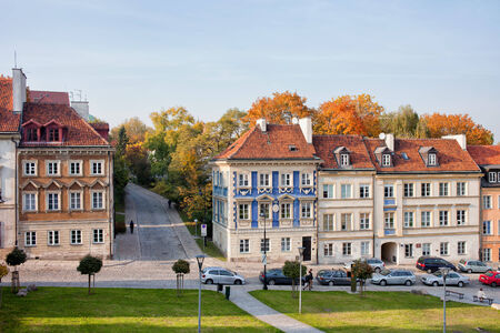 Terraced tenement houses in the New Town, Warsaw, Poland.の写真素材