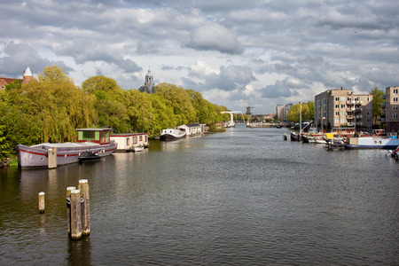 Nieuwe Vaart (Nieuwevaart) 17th-century canal in the city of Amsterdam, Holland, the Netherlands.の写真素材