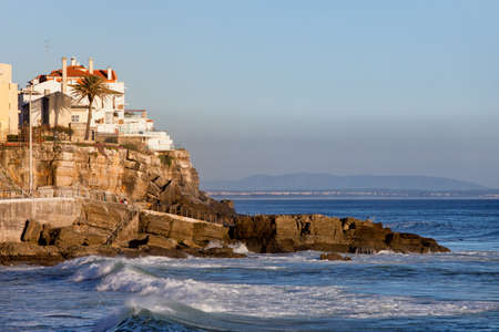 Rocky coast of the Atlantic Ocean in Estoril, Portugal.の写真素材
