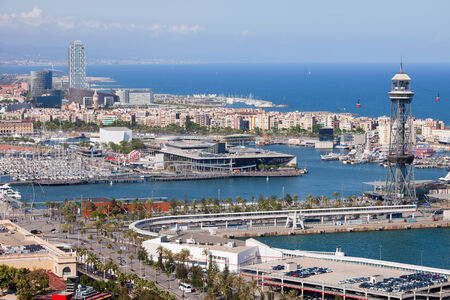 Scenic view over Port Vell in Barcelona, Catalonia, Spain.の写真素材