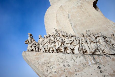 Eastern side of the Monument to the Discoveries (Padrao dos Descobrimentos) in Belem district of Lisbon in Portugal.のeditorial素材