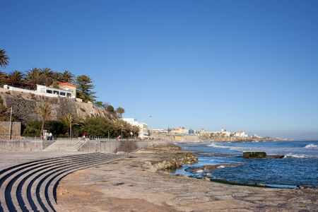 Atlantic Ocean coastline in resort town of Estoril in Portugal.の写真素材