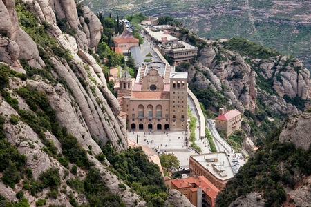 Montserrat monastery in Catalonia, Spain, view from above.の写真素材