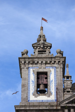 Church of Saint Ildefonso (Igreja de Santo Ildefonso) bell tower in Porto, Oporto, Portugal, Baroque style 18th century architecture.のeditorial素材