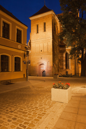 City of Bydgoszcz by night, Old Town, view on Cathedral from Jezuicka street.の写真素材