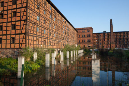 Rother's Mills and pond on Mill Island in city of Bydgoszcz, Poland.のeditorial素材