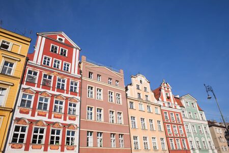 Row of historical tenement houses in the Old Town of Wroclaw in Poland.の写真素材