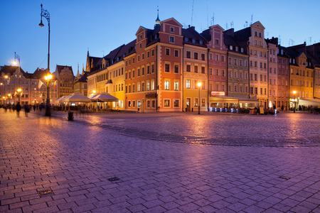 City of Wroclaw in Poland, Old Town Market Square in the eveningの写真素材