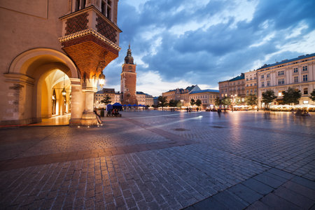 Poland, city of Krakow, Old Town Market Square in the eveningのeditorial素材