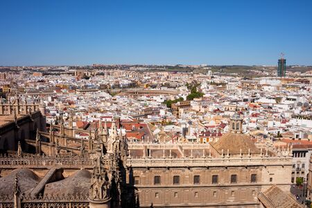 Seville cityscape in Andalusia, Spain, view over historic city centre from the Cathedralの写真素材
