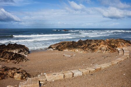 Foz coastline, Porto, Portugal, small, rocky beach by the Atlantic Ocean