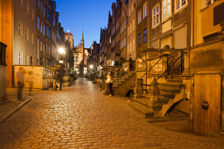 Poland, Gdansk, Old Town, Mariacka Street by night, landmark, historic city centre