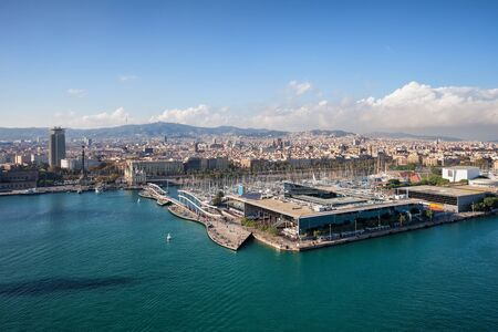 Barcelona cityscape, aerial view from the sea over Port Vell and the city, capital of Catalonia, Spain, Europeの写真素材