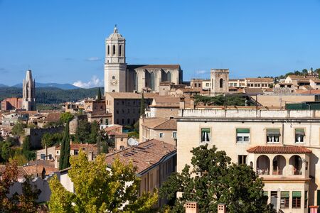 City of Girona in Catalonia, Spain, old quarter cityscape.の写真素材