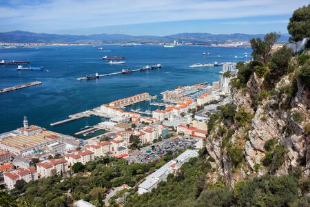 Gibraltar city and bay, view from above.の写真素材