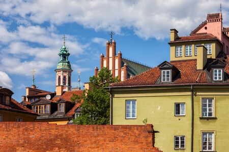 Poland, Warsaw, Old Town historic architecture, houses, churches, city wallの写真素材