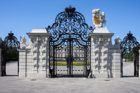 Austria, Vienna, gate to Belvedere, wrought iron in ornamental Baroque style.のeditorial素材