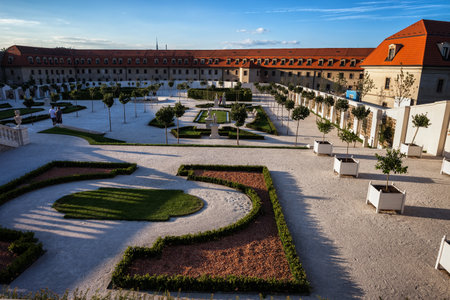 Slovakia, Baroque garden of Bratislava Castle at sunsetのeditorial素材