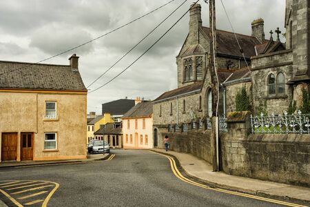 City of Kilkenny in Ireland, St Mary's Cathedral, street and housesの写真素材