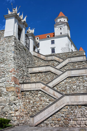 Crisscross stairs to the Bratislava Castle in Slovakiaのeditorial素材