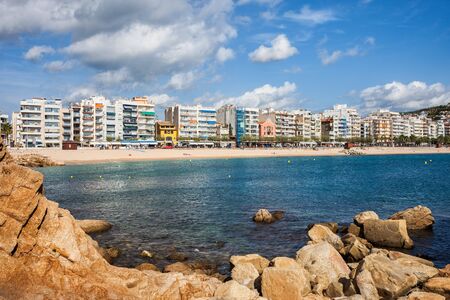 Blanes resort town on Costa Brava in Catalonia, Spain, sea bay and town skylineの写真素材