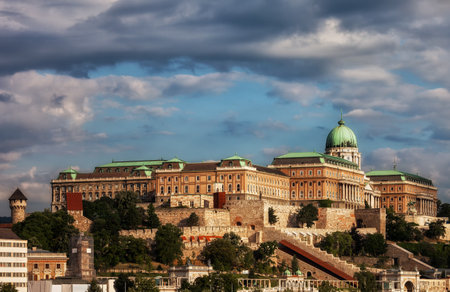 Buda Castle in Budapest, Hungary, Baroque Royal Palace, historic city landmark.のeditorial素材