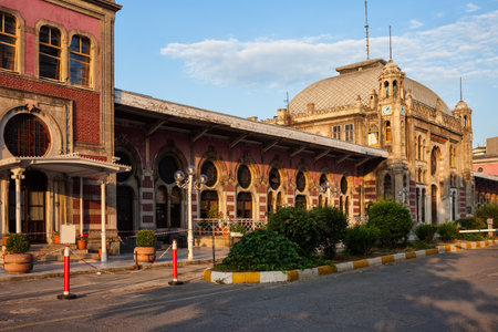 Turkey, Istanbul, Sirkeci railway station at sunset, last stop of the Orient Express, historic city landmark opened in 1890.のeditorial素材