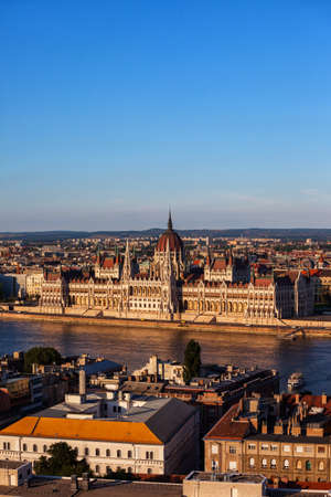 Budapest at sunset, capital city of Hungary cityscape with Hungarian Parliament Building at Danube Riverの写真素材