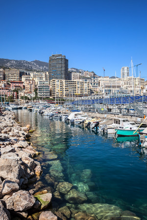 Monaco principality, yachts and boats at Port Hercule, Europeの写真素材