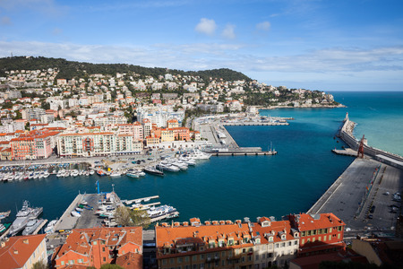 Port Lympia in city of Nice in France, view from above, French Riviera cityscape.の写真素材