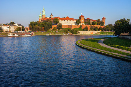 Wawel Castle at Vistula river in city of Krakow, Poland.の写真素材