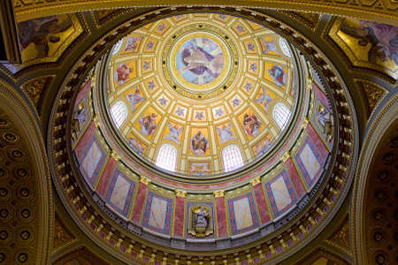 Budapest, Hungary - June 1, 2012: Saint Stephen Basilica interior dome finished in neo-renaissance style, famous city landmark.のeditorial素材