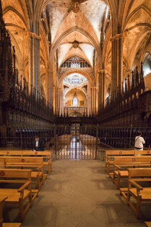 Barcelona, Catalonia, Spain - May 15, 2014: Interior of the Barcelona Cathedral, Catalan Gothic style city landmarkのeditorial素材
