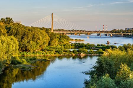 Vistula River (Wisla) at sunset in city of Warsaw in Poland