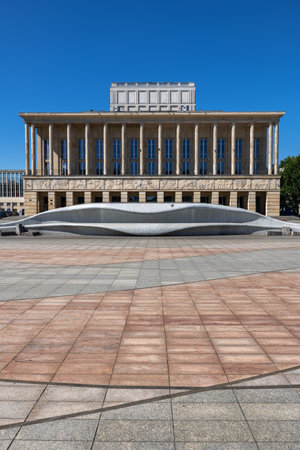 Lodz, Poland - August 05, 2020: The Grand Theater building (Polish: Teatr Wielki), housing opera, operetta and ballet, city landmarkのeditorial素材