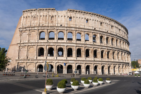 The Colosseum in city of Rome in Italy, ancient Flavian Amphitheatre and gladiators stadiumの写真素材