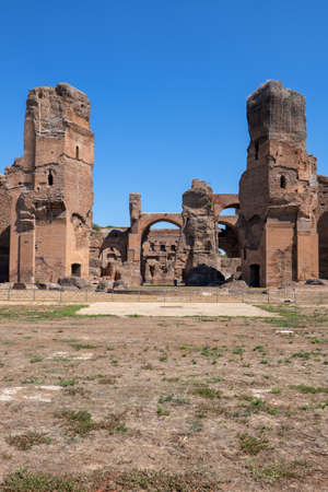 The Baths of Caracalla in city of Rome, Lazio, Italy. Ancient Roman public baths (thermae) ruins from 216 AD.の写真素材