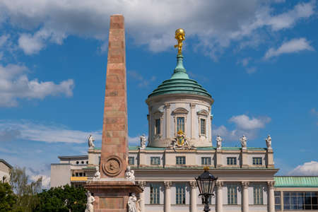 Germany, city of Potsdam, Old Town Hall (Altes Rathaus ) and Obelisk from 1755 at Alter Markt square.の写真素材