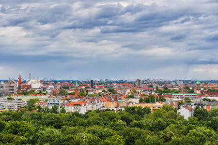 View above city of Berlin in Germany, cityscape with Tiergarten park.のeditorial素材
