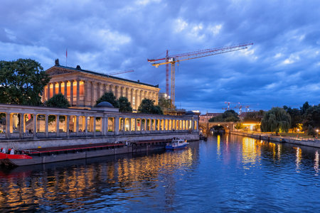 City of Berlin at dusk in Germany, Old National Gallery (Alte Nationalgalerie) and the Colonnade on Museum Island by the river Spree.のeditorial素材