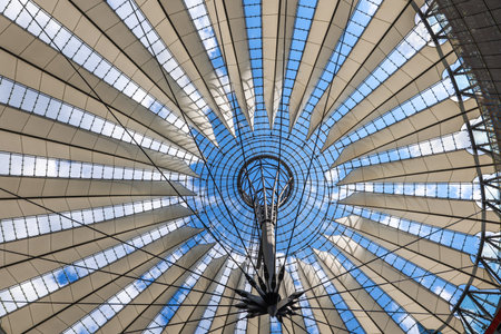 Berlin, Germany - August 4, 2021: Sony Center complex futuristic roof at the Potsdamer Platz, city landmark.のeditorial素材