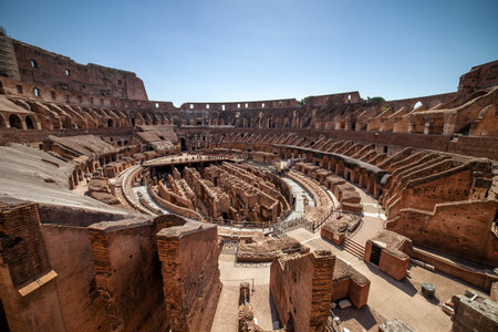 Rome, Italy - August 29, 2020: The Colosseum interior, ancient Flavian Amphitheatre, stadium and gladiators arena.のeditorial素材