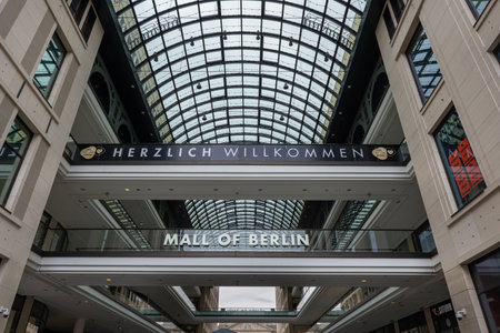 Berlin, Germany - August 4, 2021: The LP12 Mall of Berlin interior, shopping mall in the city centre.のeditorial素材