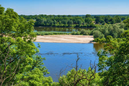 River Narew with sandy island, Masovia region, Poland.