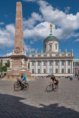 Potsdam, Germany - August 6, 2021: Potsdam Museum- Old City Hall (Altes Rathaus) building and Marble Obelisk at the Alter Markt square in the historic quarter of the city.のeditorial素材