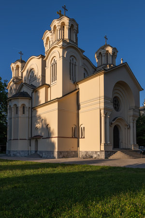 Saints Cyril and Methodius Church in city of Ljubljana, Slovenia. Eastern Orthodox church from 1936, Neo-Byzantine (Serbo-Byzantine) architecture.の写真素材