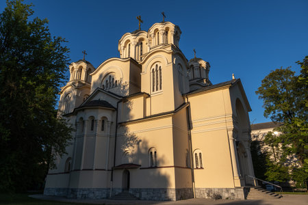 Saints Cyril and Methodius Church in city of Ljubljana, Slovenia. Eastern Orthodox church from 1936, Neo-Byzantine (Serbo-Byzantine) architecture.の写真素材