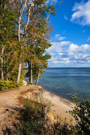 Coastal autumn landscape at the Baltic Sea in Gdynia, Poland.の写真素材